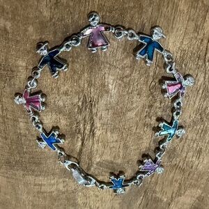 Silver Toned Faux Abalone Bracelet - Children Holding Hands